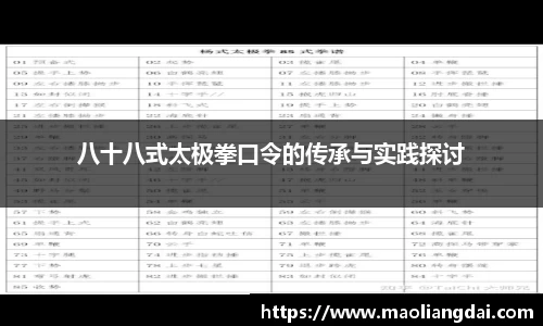 八十八式太极拳口令的传承与实践探讨